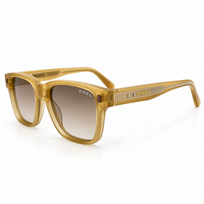 OREL translucent amber sunglasses brown gradient lenses front view