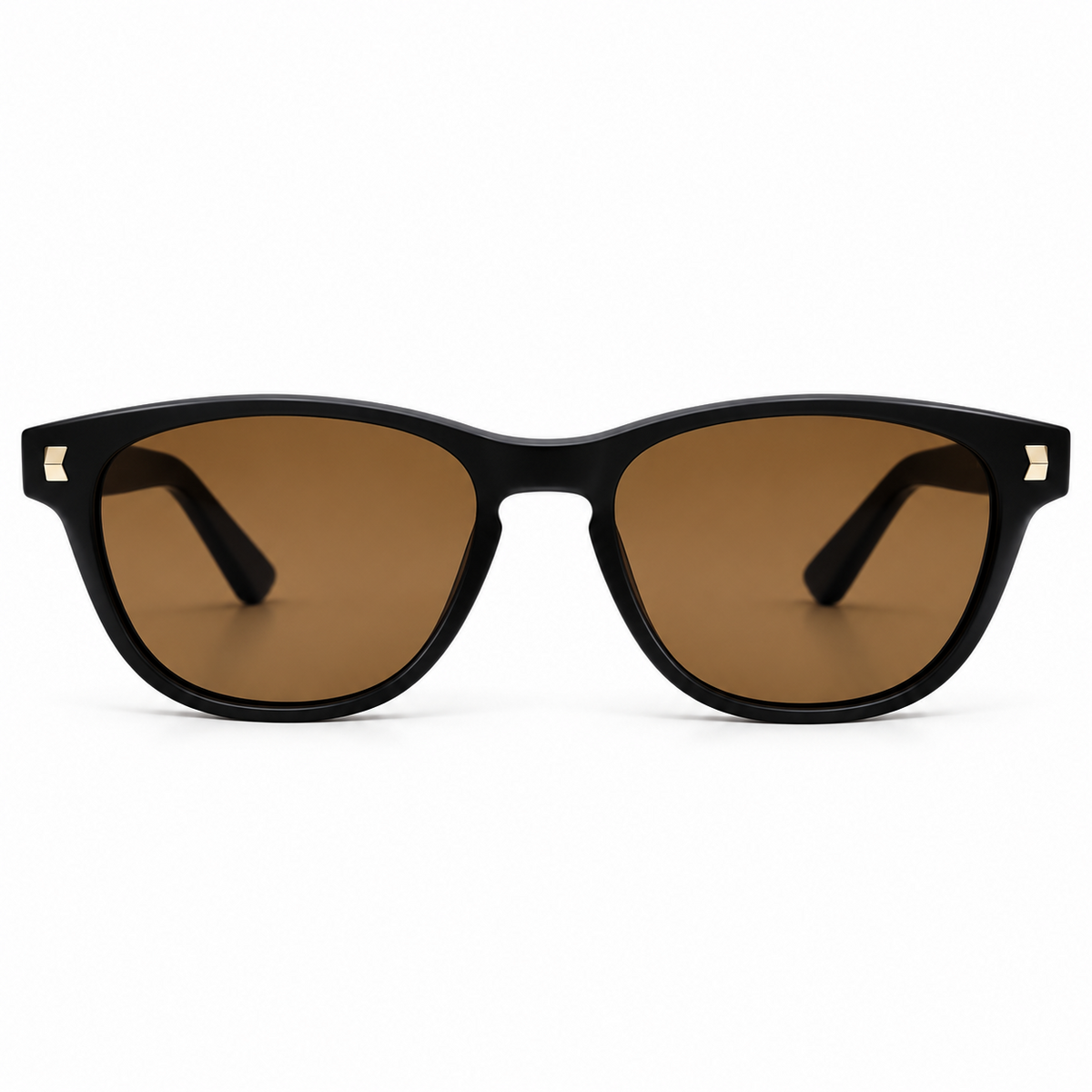 OREL black rounded square sunglasses brown lenses front view