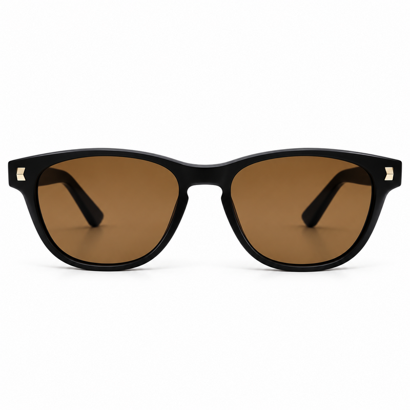 OREL black rounded square sunglasses brown lenses front view