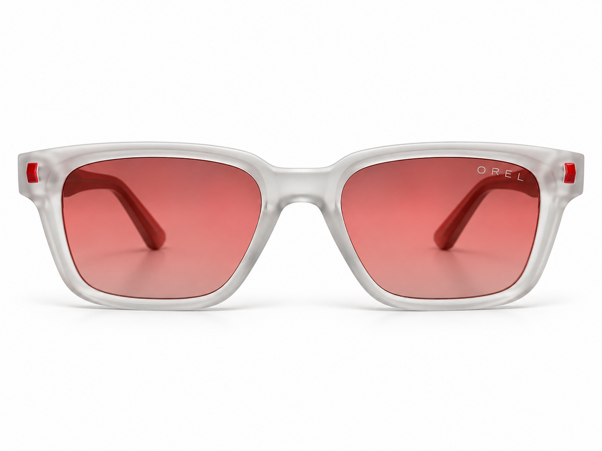 OREL frosted white sunglasses front view rose gradient lenses