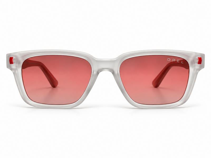 OREL frosted white sunglasses front view rose gradient lenses