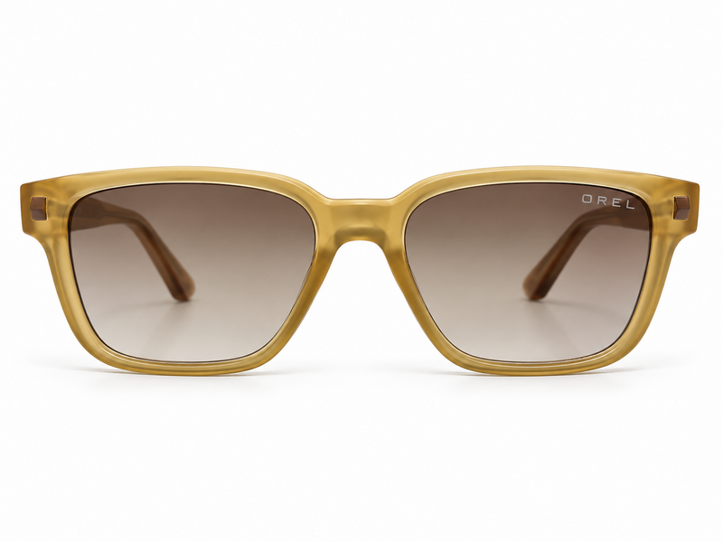 OREL translucent amber sunglasses brown gradient lenses front view