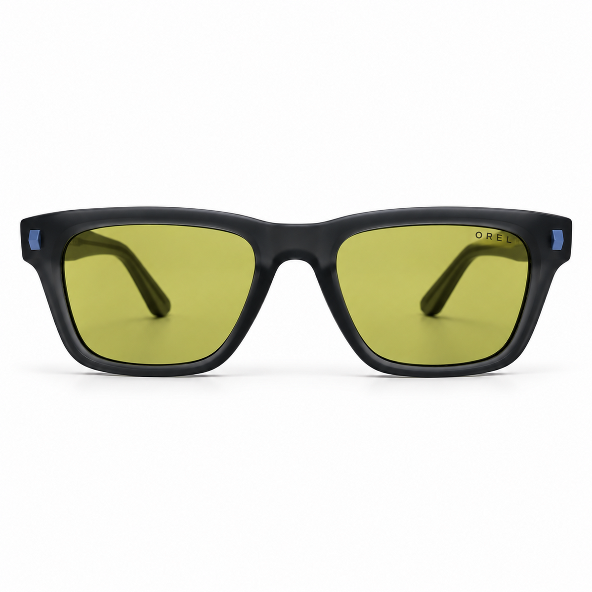 OREL black square sunglasses yellow olive lenses front view