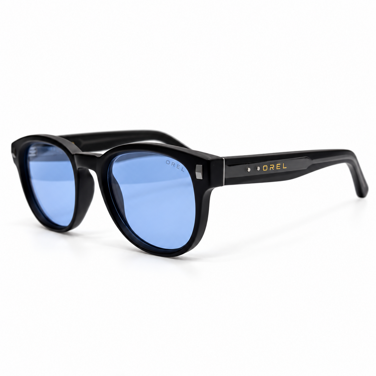 OREL black rounded square sunglasses angled view