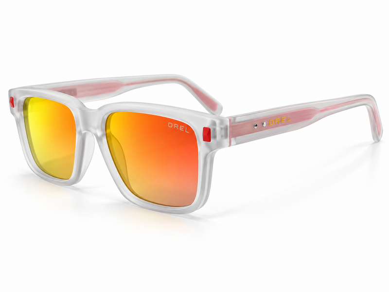OREL frosted white sunglasses front view rose gradient lenses