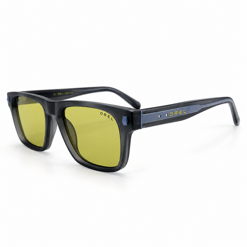 OREL black square sunglasses yellow olive lenses front view
