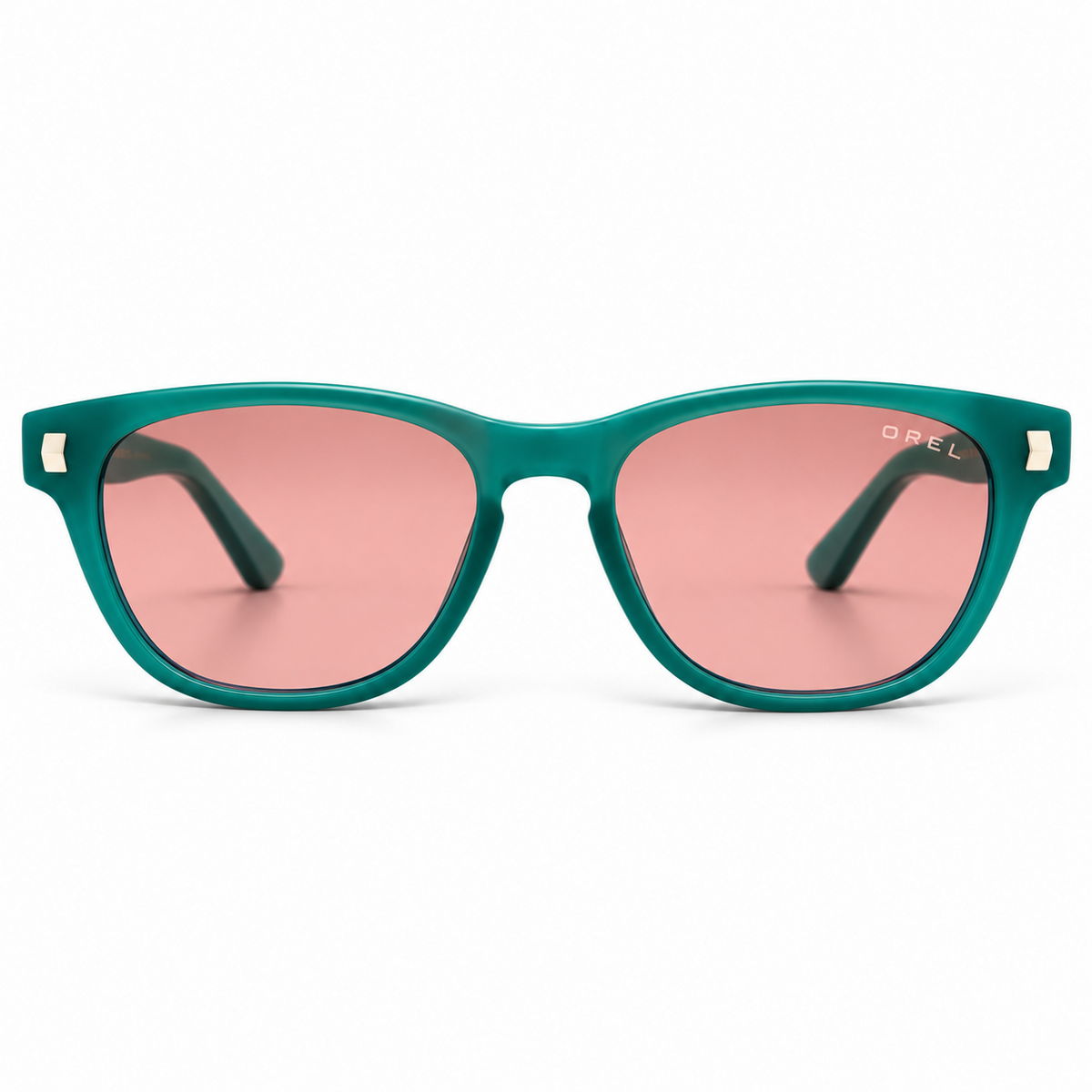 OREL teal sunglasses rose pink lenses front view